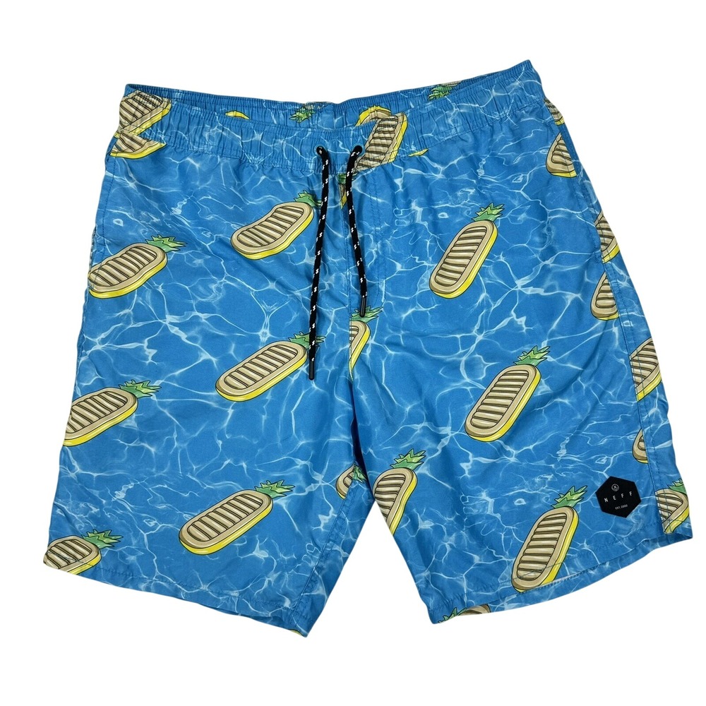 Neff Swim Trunks Men M Blue Pineapple Pool Float Print Board Shorts Beach Surf